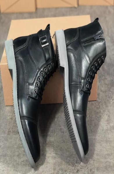 

genuine leather men martin boots western cowboy boot ankle zip on side fashion men shoes with box us125276474, Black