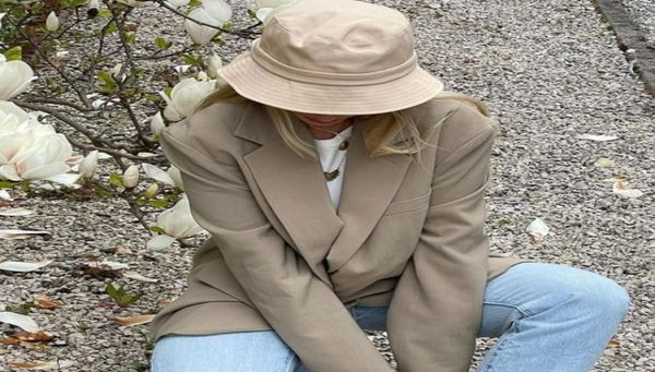 

women wide brim hats summer le bob bucket hat solid color cotton1689542, Blue;gray