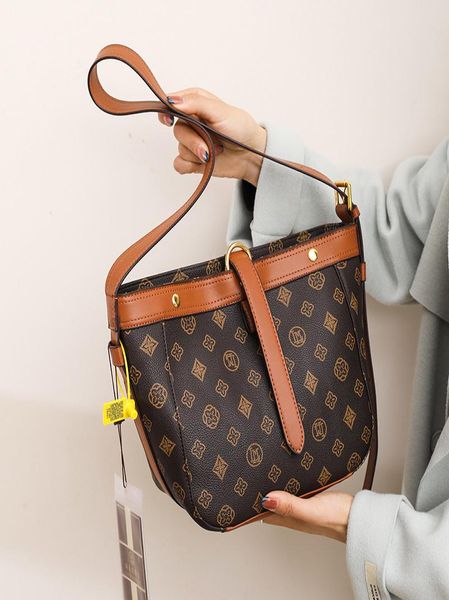 

ladies leathers shoulder bags foreign coffee printing bucket bag thicken classic old color fashion handbag large capacity contrast9125752