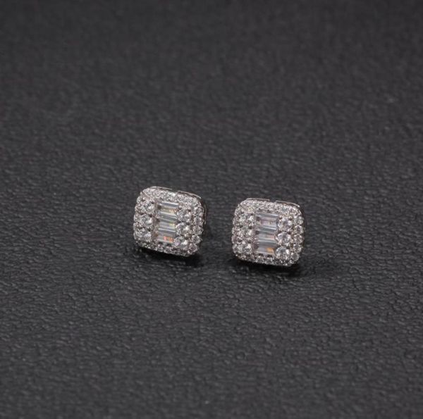 

hip hop baguette stud earrings 8x10mm micro paved cubic zircon earings fashion jewelry gift25605708626396, Golden;silver