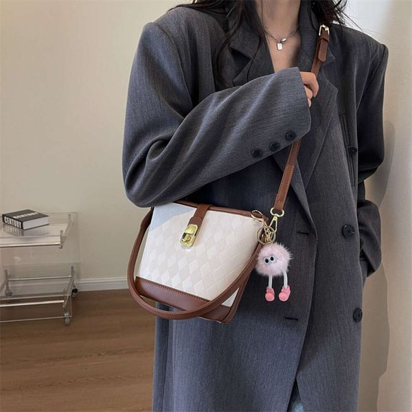 

no brand name new bag women's bag advanced practical versatile one shoulder crossbody handbag checker bag fashion bucket bag