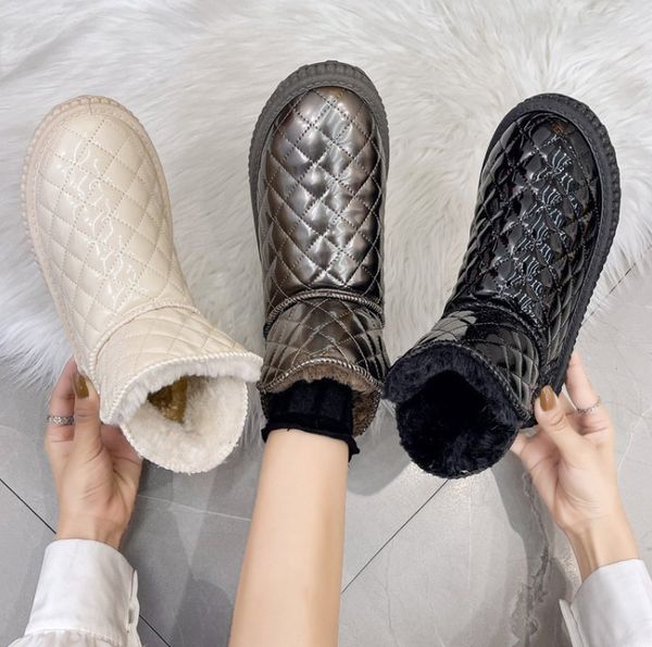

warm rubber low heel flat cotton snow boots warm autumn and winter women's shoes femal short plush flat snow boots, Black