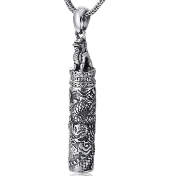 

990 sterling silver vintage memorial thai silver ancient bottle jewelry dragon design punk mens pendant holder ash urn necklace7408939