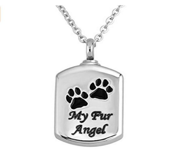 

pet paw print square my fur angel stainless steel urn pendant memorial ash keepsake cremation jewelry66820651944378, Silver