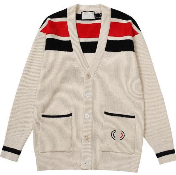 

women's sweaters 2023 autumn/winter new stripe contrast v-neck women's knitted cardigan luxury brand women's sweater coat, White;black