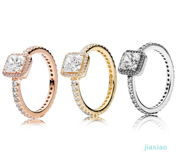 

real 925 sterling silver cz diamond ring with logo original box fit style 18k gold wedding ring engagement jewelry for women3508078, Slivery;golden