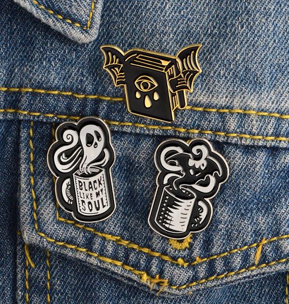 

miss zoe creativity magical book coffee wings ghost devil enamel pin badge denim jacket jewelry gifts brooches for women men9105755, Gray