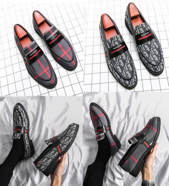 

luxury men039s shoes loafers pointed toe flat heel fashion print stripes classic office daily comfortable casual slipon shoes 7206558, Black