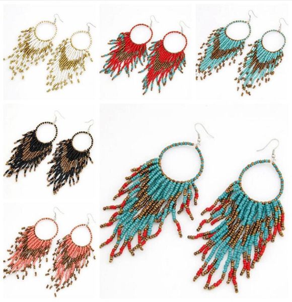 

bohemia earring ethnic seed beads tassel earrings vintage boho ear jewelry boutique women girls accessories 8 designs whole yw9589800, Red;brown