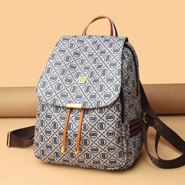 

Factory sales women shoulder bag 3 colors simple Joker printed handbag flip polka dot leisure backpack college style color matching leather student backpacks 919#, Blue