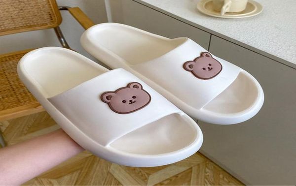 

women men summer slippers sandals beach slides flip flops cartoon bear dog tiger thick soled boys girls bathroom shoes 22023223102, Black
