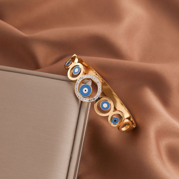 

Beautiful Women Jewelry Evil Eye Bangle 18K Gold Plated Stainless Steel Bracelet for Gift