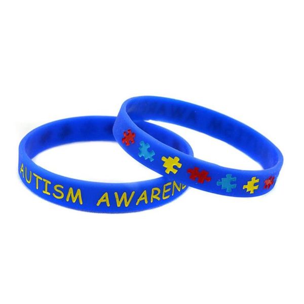

50pcs autism awareness silicone rubber bracelet debossed and filled in color jigsaw puzzle logo size 5 colors7767795278b, Black