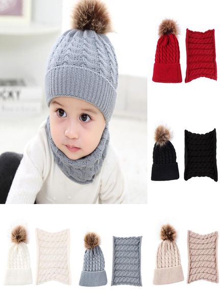 

5 colors baby cap scarf set toddler winter warm fur ball knit hats round ring knit scarves kids knitted beanies bonnet scarf neck 2183981, Yellow