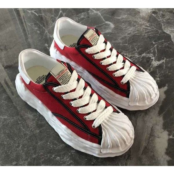 

maison mihara yasuhiro mmy dissolved shoes men's and women's flat sole board shoes sports shell head thick sole canvas small white, Black