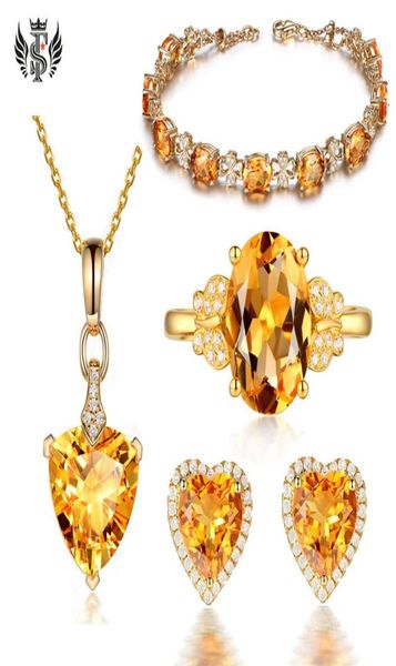 

fashion small fresh citrine bracelet 18k golden diamond ring yellow sapphire heartshaped earrings simple love necklace set7830841, Silver