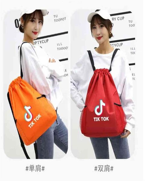 

tiktok letters printed pocket shoulder pack drawstring bags tiktok fashion travel backpack large capacity women men fitness3900294