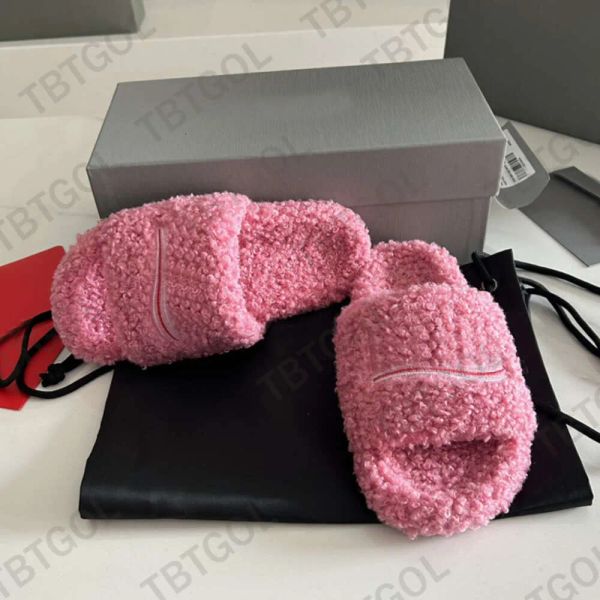 

luxury fur wool slides designers womens rubber sandals winter slippers men furry warm letters sandals comfortable fuzzy girl flip flop, Black