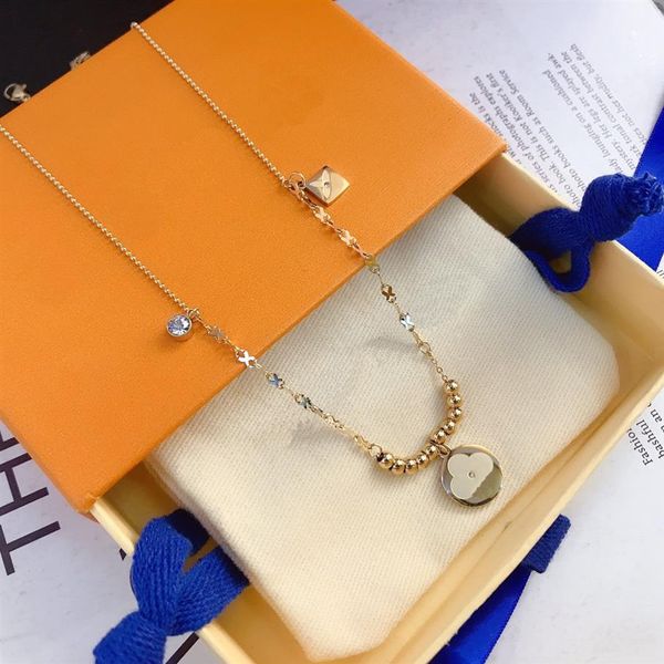 

luxury fashion women designer letter pendants necklace choker chain crystal 18k gold plated stainless steel necklaces statement we241q, Silver