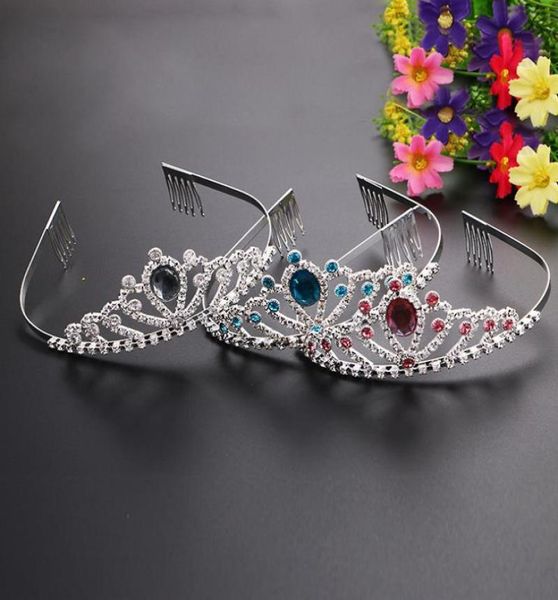 

pink gems rhinestone tiara blue crystal crown alloy silver headband for kids girl prom birthday prinecess costume party accessorie5341209, Slivery;white