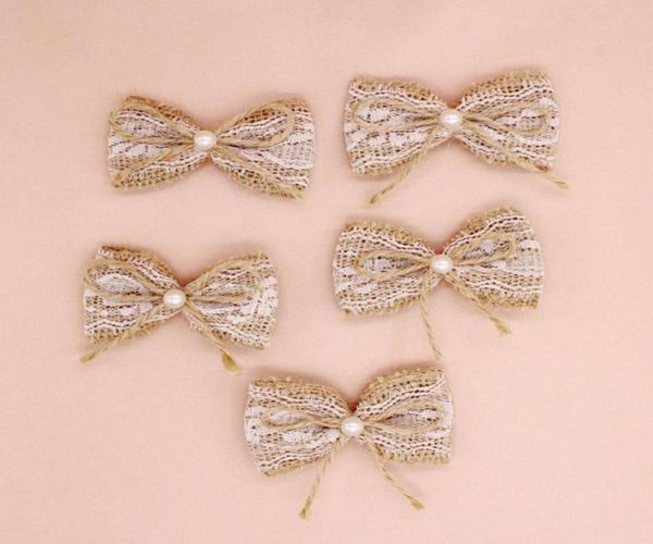 

60pcslot vintage natural jute burlap hessian bows lace ribbon trim rustic wedding decoration marriage party decor bowknot20750721578613, Slivery;white