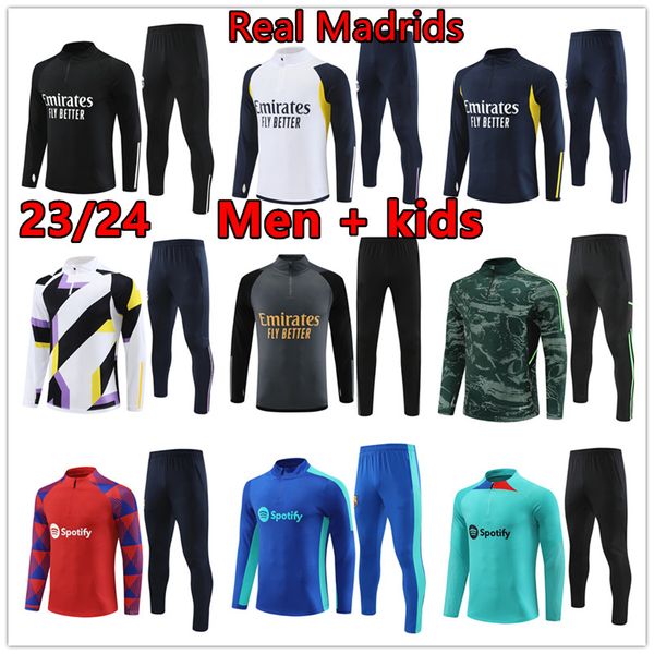 

2023 2024 man soccer tracksuit madrids 23 24 kids football training suit tracksuits survetement foot jogging chandal futbol, Black