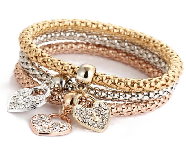 

heart bracelets 3pcslot women alloy charm bracelet love crystal bracelets bangles jewelry valentine039s day girls gift jj857899281, Red;brown