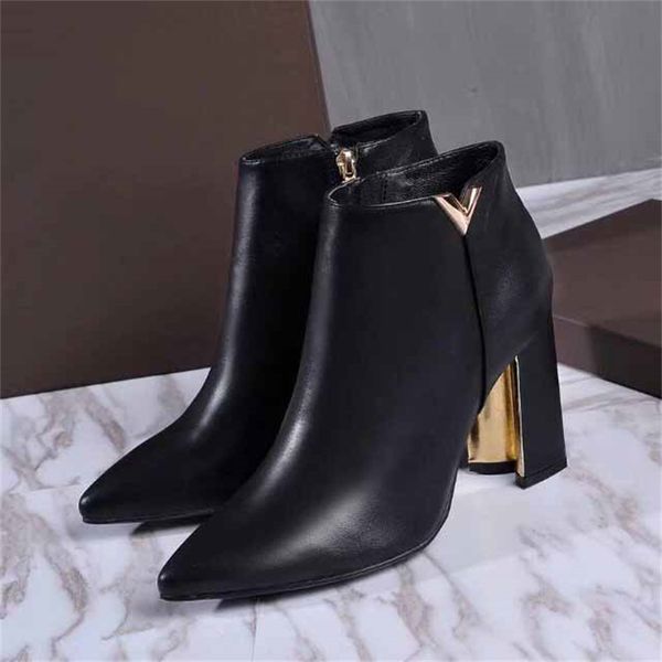 

designer shoes women's angle boots leather black cusp high-heeled shoes cowhide bootie zipper shoes booties heel 9.5cm with original bo