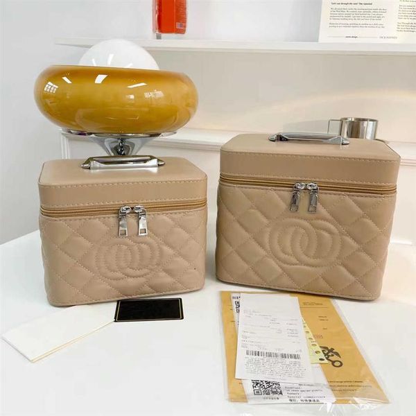 

2022 multi colors fashion quilted caviar medium small tow piece cosmetic case set double zipper hand bag women lady mekeup pouch b234i