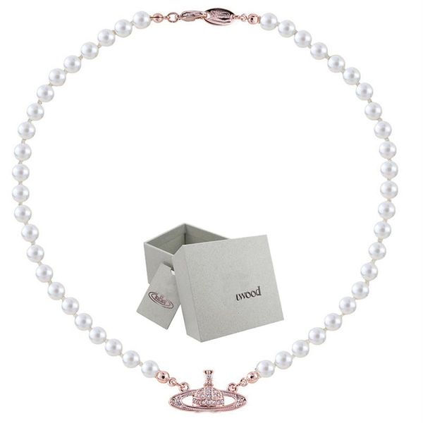 

pearl necklace saturn beads pendant fashion women diamond necklace couple jewelry gift with packing box203v, Silver