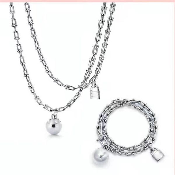

sliver necklace bracelet ball lock set horseshoe hardware designer women men couple fashion watche wedding party thanksgiving day 287z, Silver