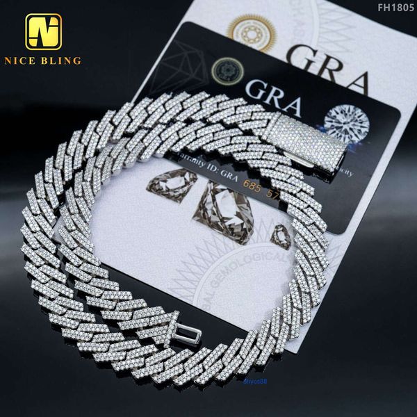 

men cuban link necklace 925 sterling silver hip hop 12mm moissanite pendant and bracelets