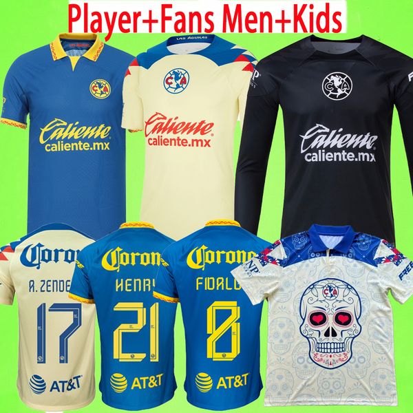 

liga mx club america soccer jerseys men kids kit 2023 2024 r.martinez d.valdes g.ochoa giovani fidalgo 23 24 gk football shirt fans player v, Black;yellow