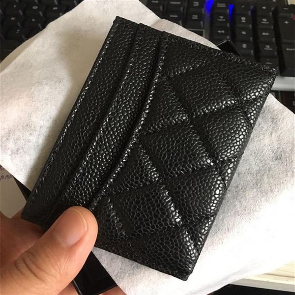 

black caviar design mini wallets men women card holders gold&silver hardware genuine leather credit cardholder with box243c269u, Brown;gray