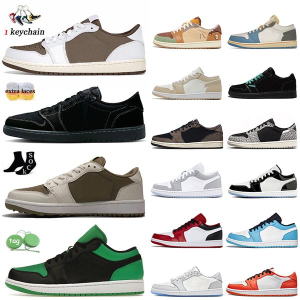 

authentic 1s low basketball shoes jumpman 1 mens women sneakers golf olive voodoo reverse mocha lucky green scotts black phantom toe unc pan, White;red