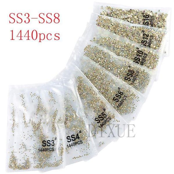 

ss3-ss8 1440pcs clear crystal ab gold flack 3d non fix flatback nail art decorations rhinestones for clothing 0731265z, Silver;gold