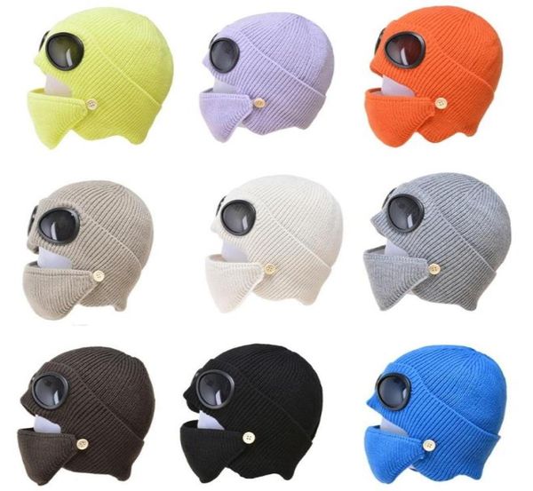 

berets 2 in 1 ribbed knit beanie hat mouth mask set winter warm windproof snow cuffed earflap cap with glasses goggles3192160, Blue;gray