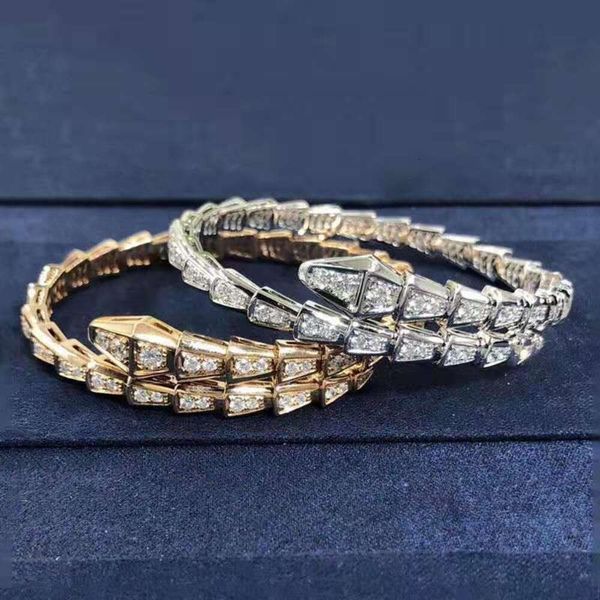 

high edition baojia bone full diamond spring women's thick gold plating fashion narrow snake open bracelet, Golden;silver