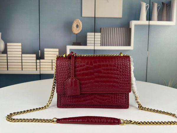

luxury designer women's bag 2023 autumn/winter crocodile skin embossed sunset bag shoulder bag chain bag 6622