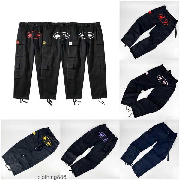 

cortez alcatraz cargo pants multi pocket side button loose casual sports straight leg leggings men yhh, Black