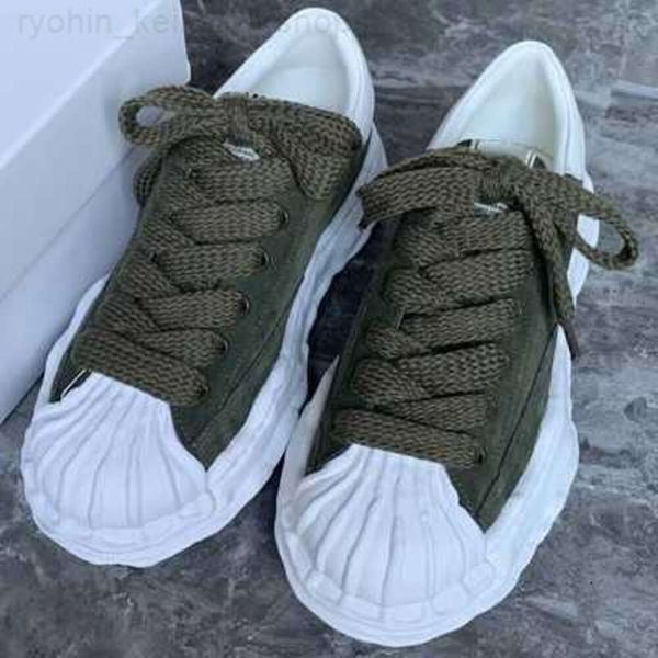 

maison mihara yasuhiro mmy dissolved shoes men's and women's flat bottom sports shell head thick sole canvas shoes, Black