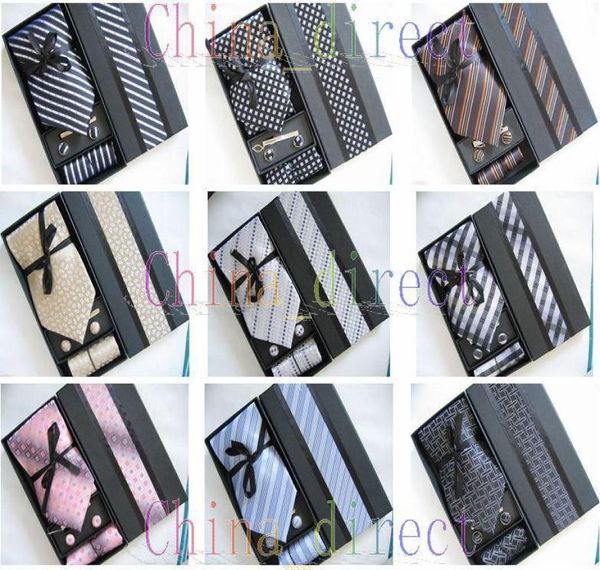 

mens ties set necktie hanky cufflinks handmade new with box 12 setslot 25232217450, Black;blue