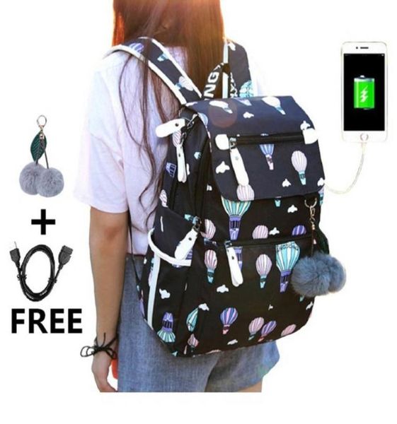 

new middle school backpack with usb charging port school bags for girls travel bag bookbag plusch ball big girl schoolbag y1905302241018