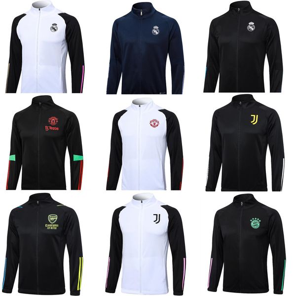 

23 24 long zipper jacket tracksuits man utd long sleeve pull real madrids zipper training suit men lyonnais l.paqueta ol aouar football trai, Black