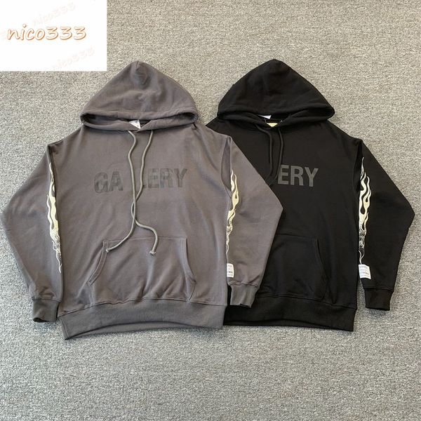 

23ss ga depts arm flame letters cotton terry black gray loose versatile men and women casual fashion hoodie
