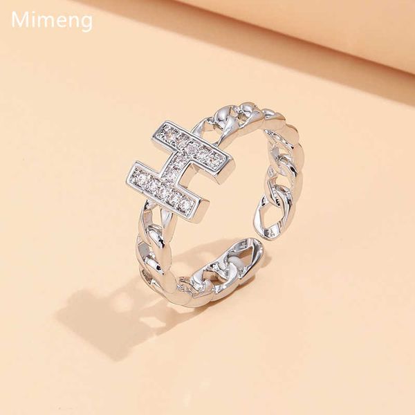 

h letter open ring popular copper+zircon live ring couple ring, Silver