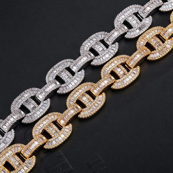 

hiphop 18mm big box clasp miami baguette cuban chains necklaces silver plated cubic zirconia necklace for men jewelry165b