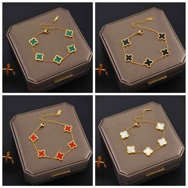 

charm bracelets classic design colorful clover charm bracelet 18k gold stainless steel jewelry for women gift319f, Golden;silver