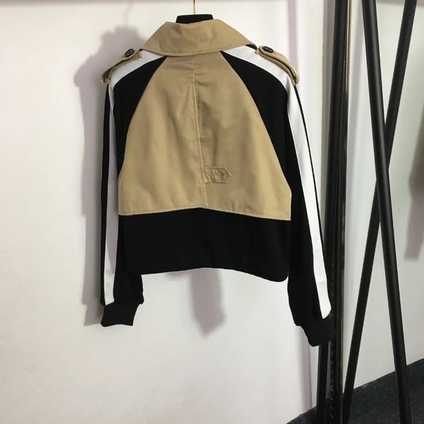 

lee06 2023 spring and summer europe station new fashion lapel with shoulder long sleeve splicing casual coat women short trench coat, Black;brown