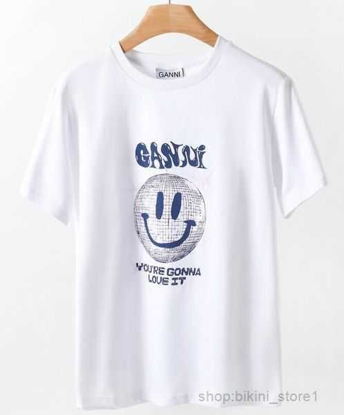

designer t shirt summer smiling face print ganni women tshirt tee men wholesale 7 2vqk, White